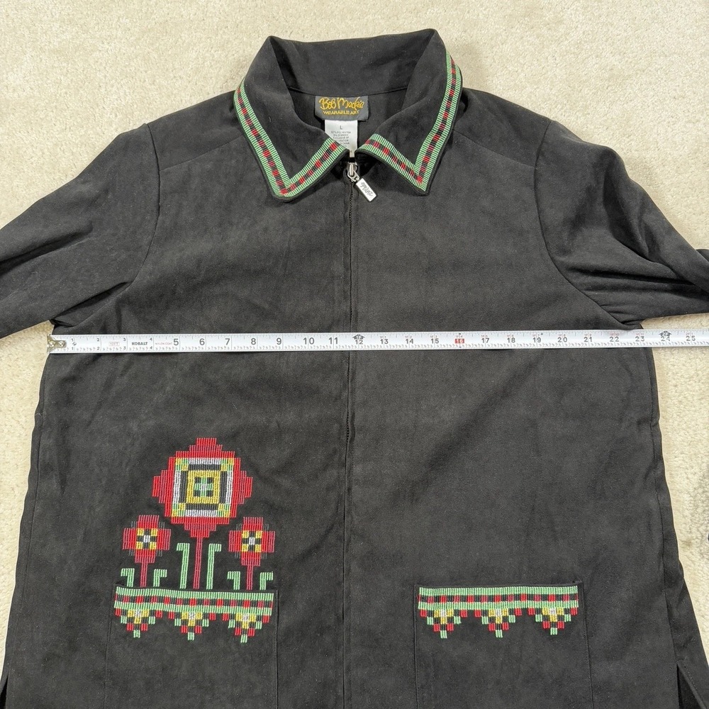 Bob Mackie Wearable Art Shacket Womens L Black Floral Embroidered Full Zip - Picture 4 of 12